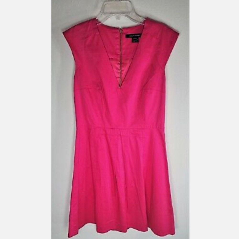 French Connection Hot Pink Mini Dress Cap Sleeve, Front Flared Pleat  - US Sz 12